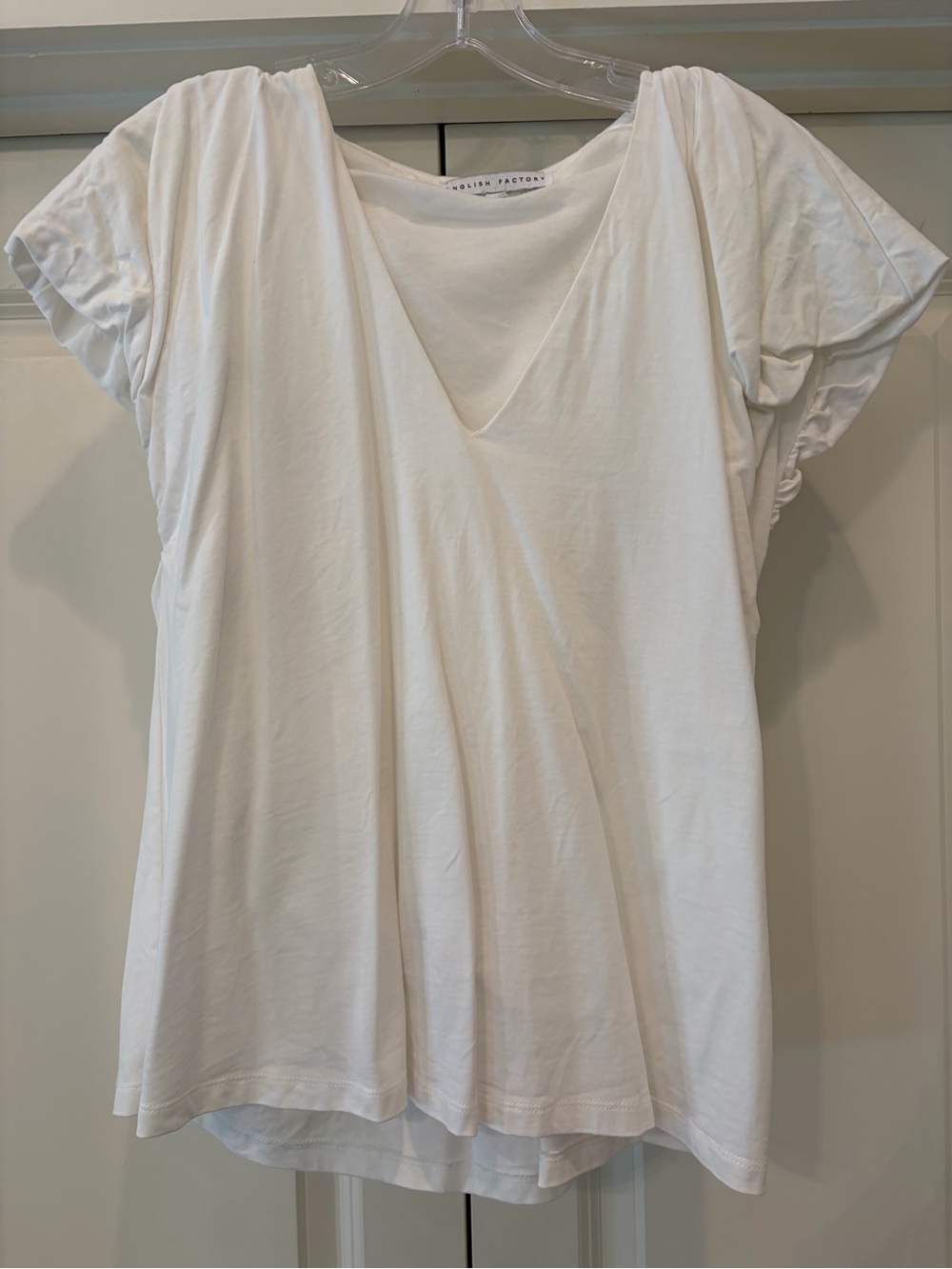 English Factory White V-Neck Short Sleeve Draped Tee